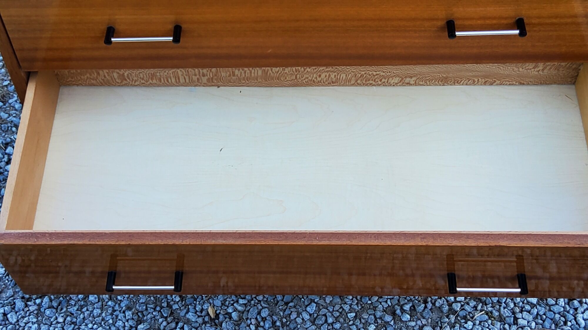 Vintage golden mahogany chest of drawers 3 drawers conical feet from the 60s