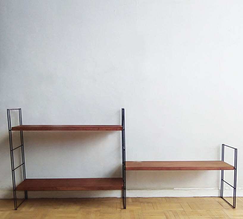 Metal and wood wall shelves in the taste of String - 1960s