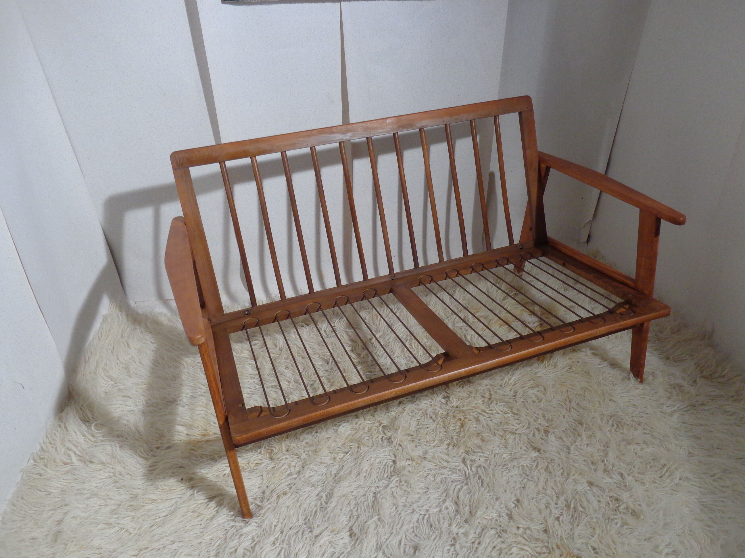 Vintage Scandinavian living room set in light wood