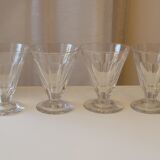 4 old conical liquor glasses cut with 10 flat ribs with faceted sides