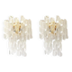 A pair of transparent “ricci” murano glass wall sconces