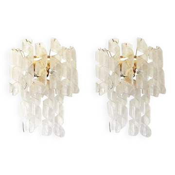 A pair of transparent “ricci” murano glass wall sconces