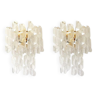 A pair of transparent “ricci” murano glass wall sconces