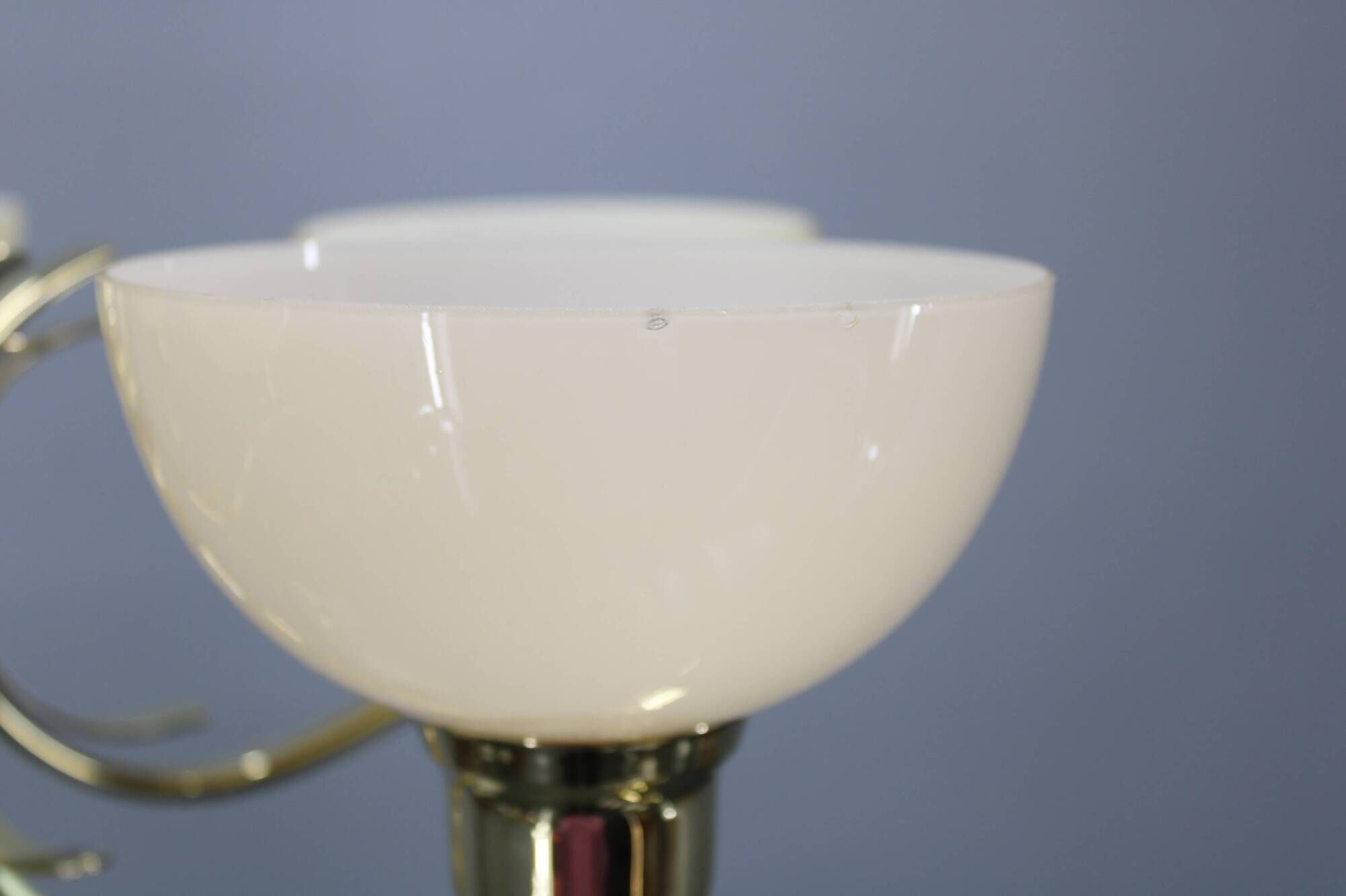 Art Deco brass chandelier with cream opaline glass, Czechoslovakia 1930s