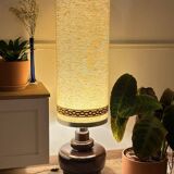 70's ceramic floor lamp with boucle fabric shade.