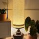 Lampe de sol 70's en céramique et abat jour tissus bouclette