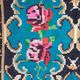 Bohemian blue handwoven carpet with roses made in Romania