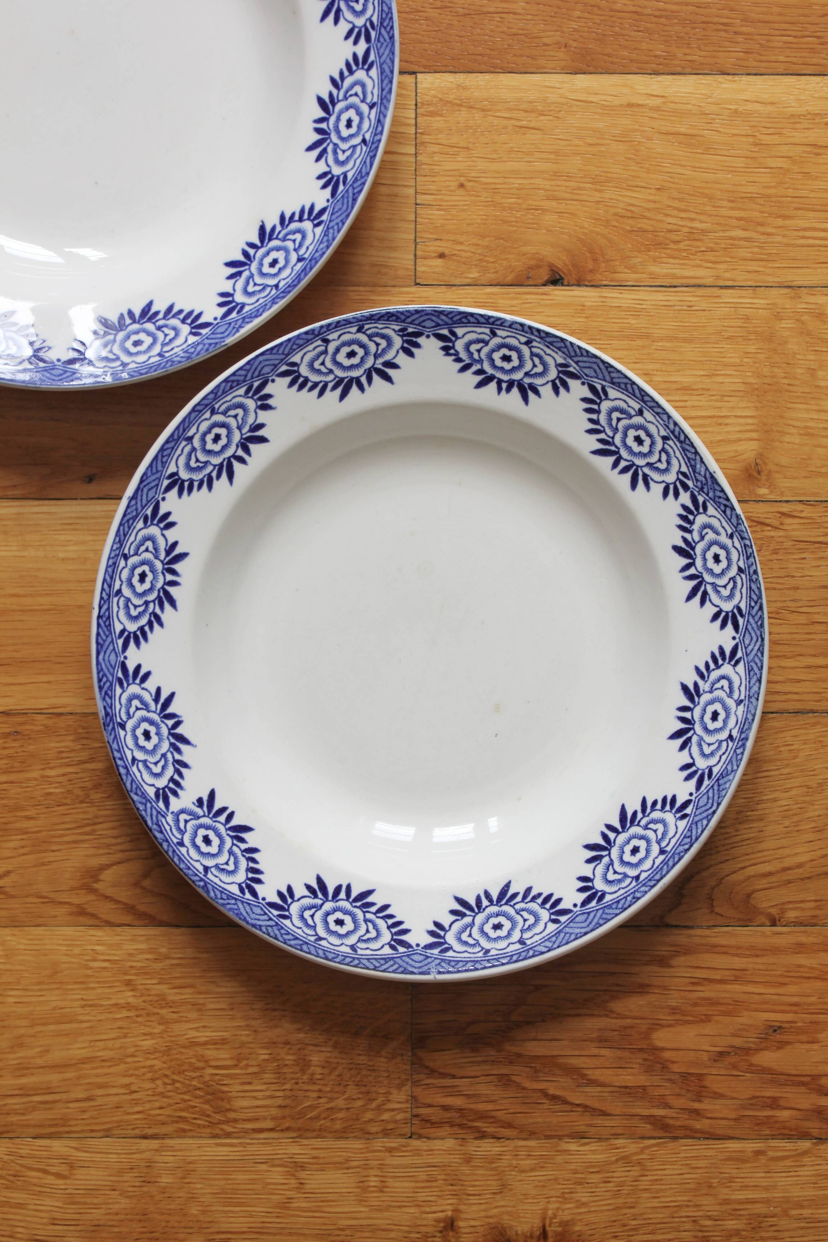 2 ironstone soup plates, "Capri" pattern, Digoin Sarreguemines, Art Deco