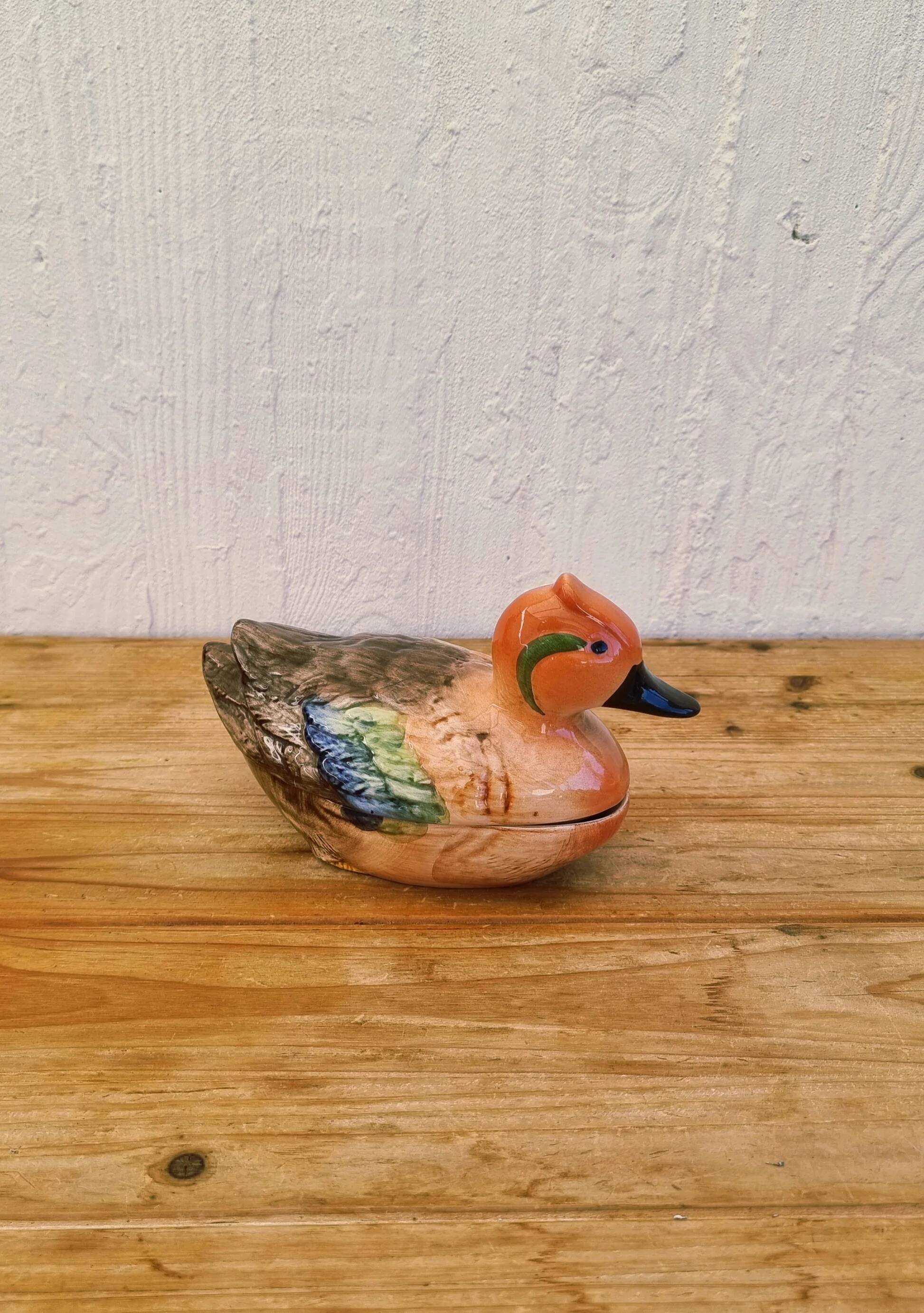 Vintage duck terrine in ceramic signed by Michel Caugant.