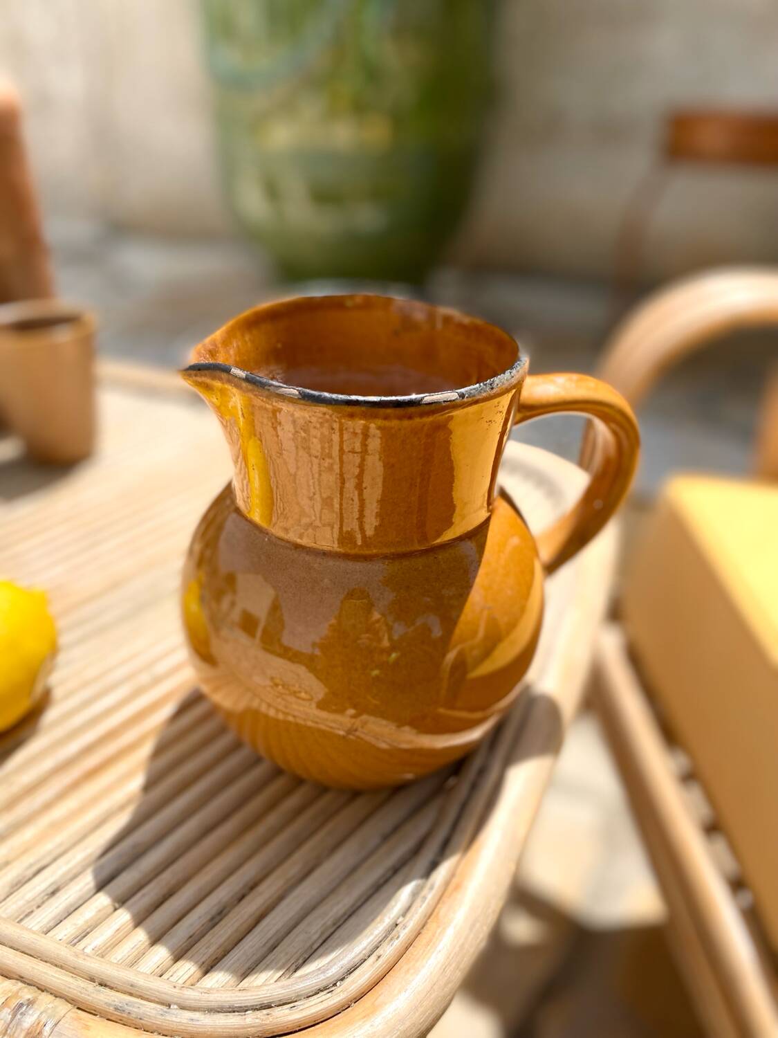 Antique glazed ceramic pitcher
