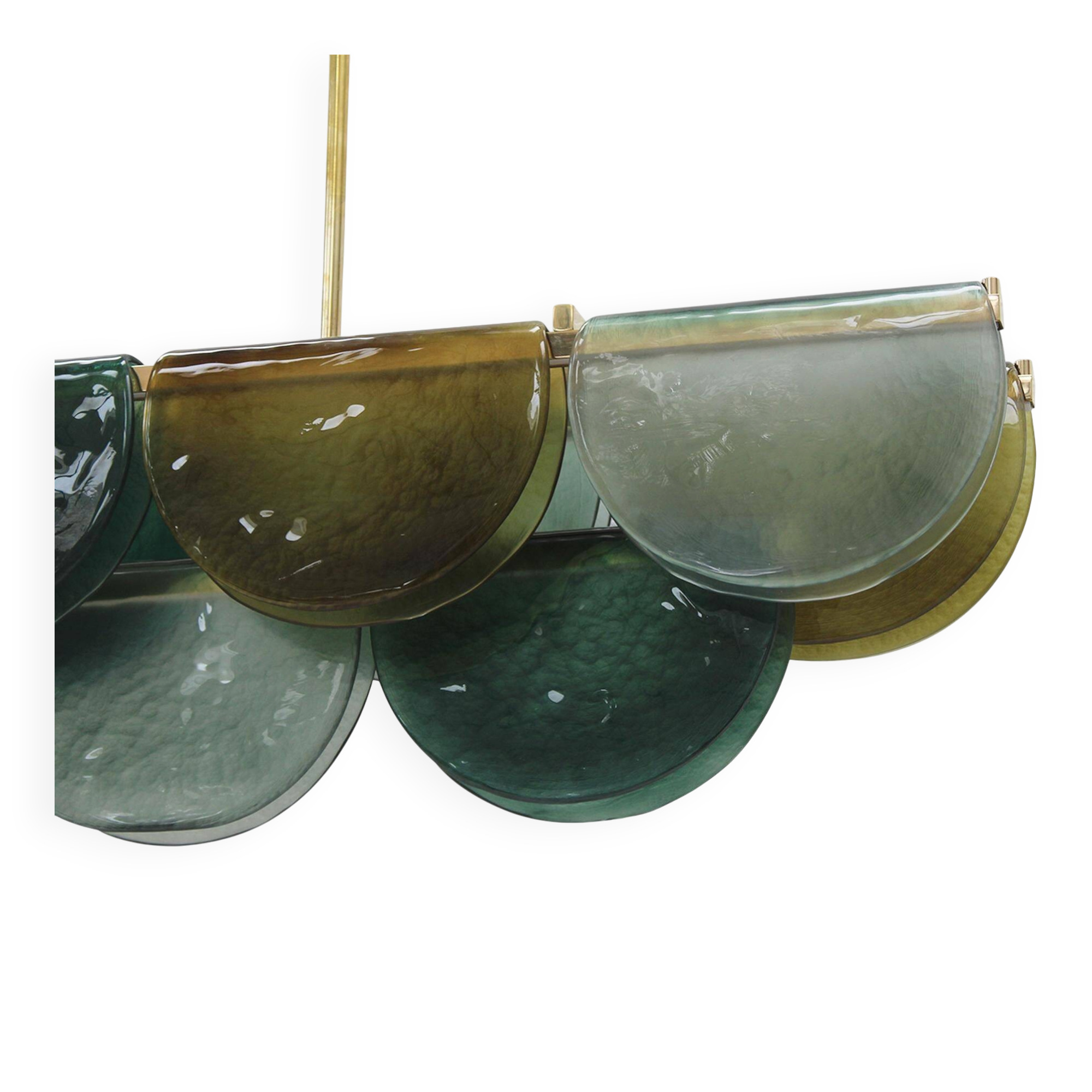 Contemporary Elongated Green Murano Glass and Brass Ceiling Lamp, Italy