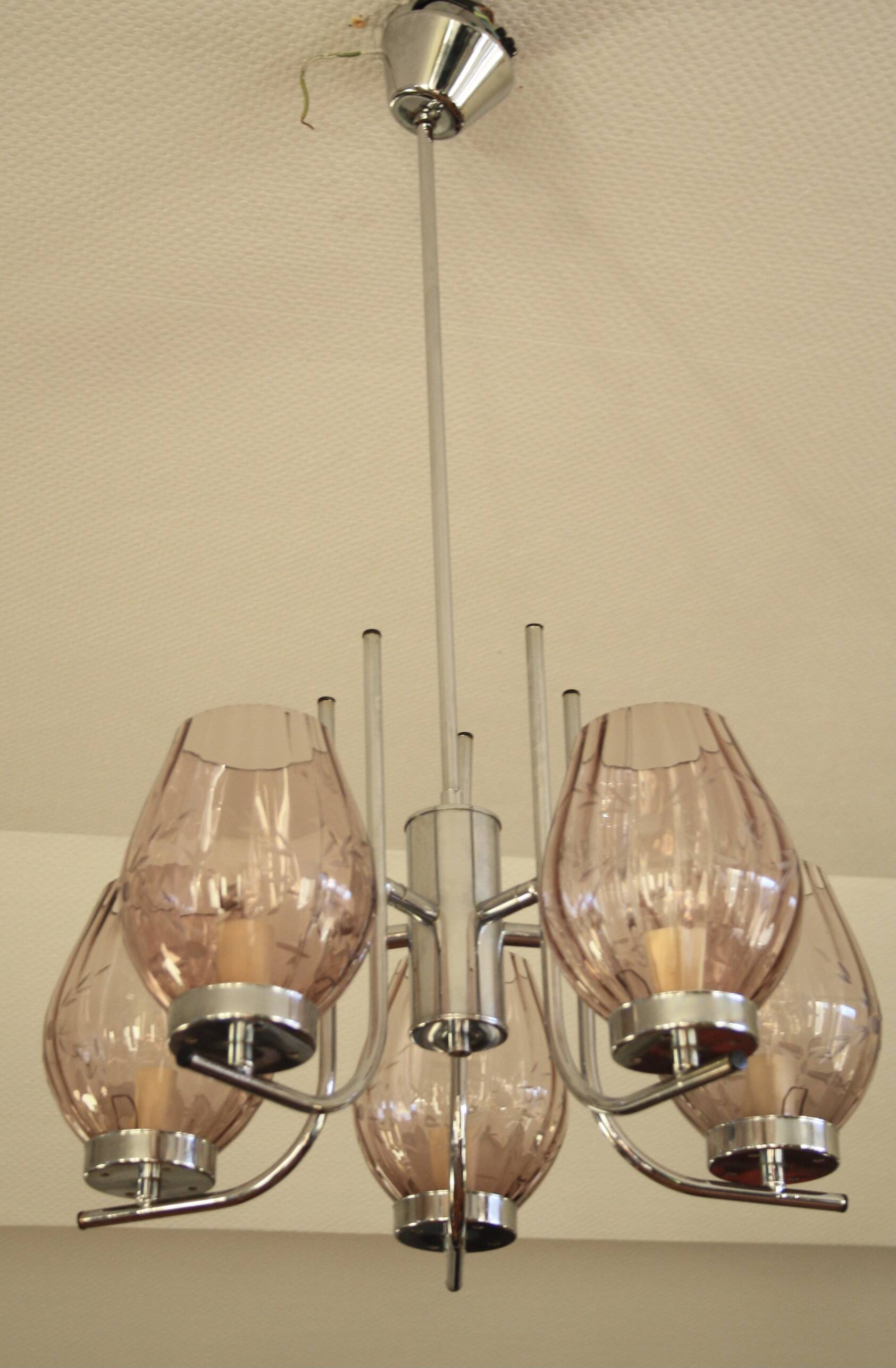 Chrome metal chandelier & cut glass