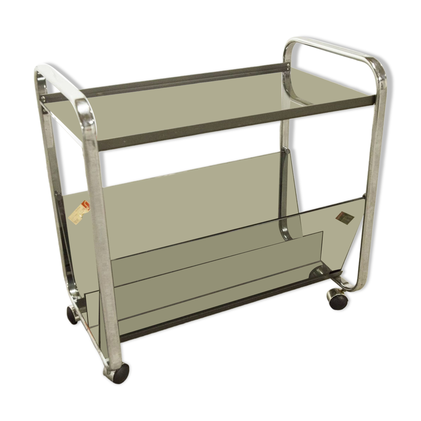 Serving Echts Kristall Spiegelglas Parsol 1980 smoked glass and chrome