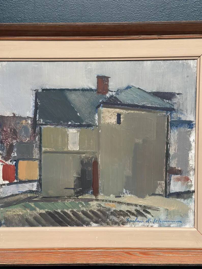 Original Swedish Oil on Canvas – “Sage House” by Gustav‑Adolf Johansson – Signed – Vintage & Framed