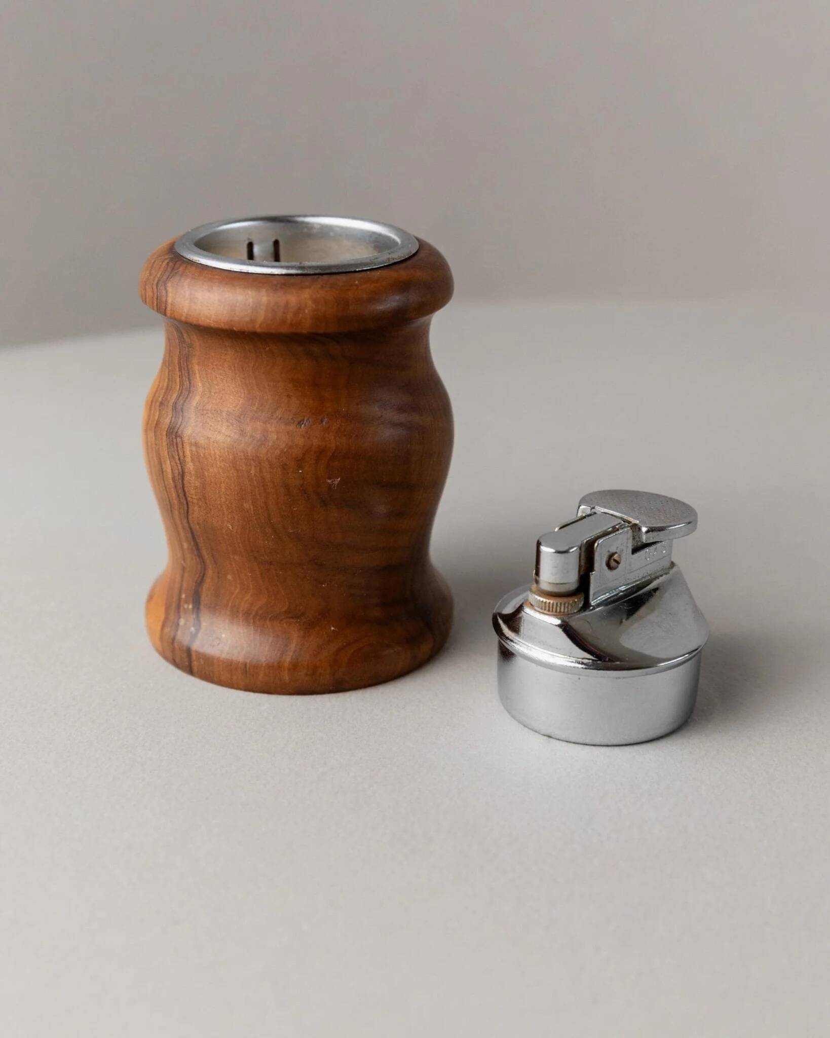 Brown Wood Vintage Lighter with Curved Italian Design, 1960s Table Accessory - Refined Gift