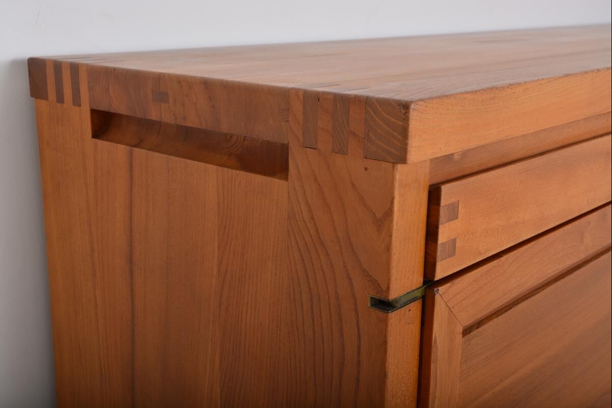 Vintage solid elm sideboard by Pierre Chapo, model R08