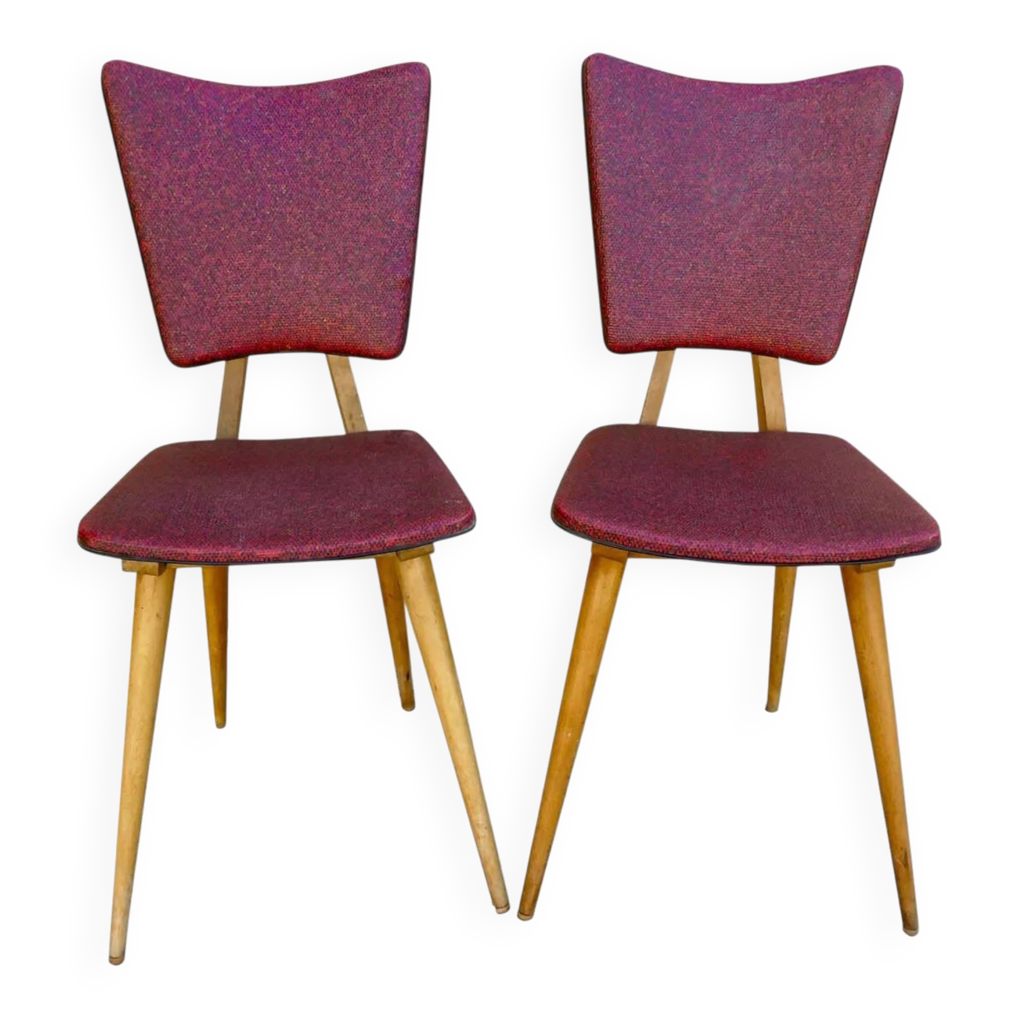 Pair of light wood chairs with Skai, around 1950.