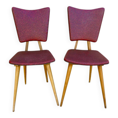 Paire de chaises en bois clair et Skaï, vers 1950
