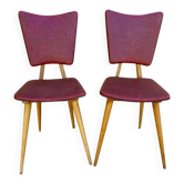 Paire de chaises en bois clair et Skaï, vers 1950