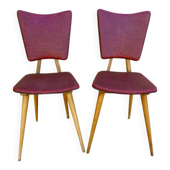 Pair of light wood chairs with Skai, around 1950.