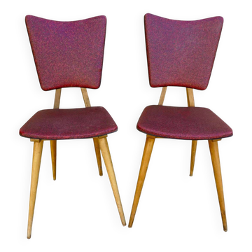 Paire de chaises en bois clair et Skaï, vers 1950
