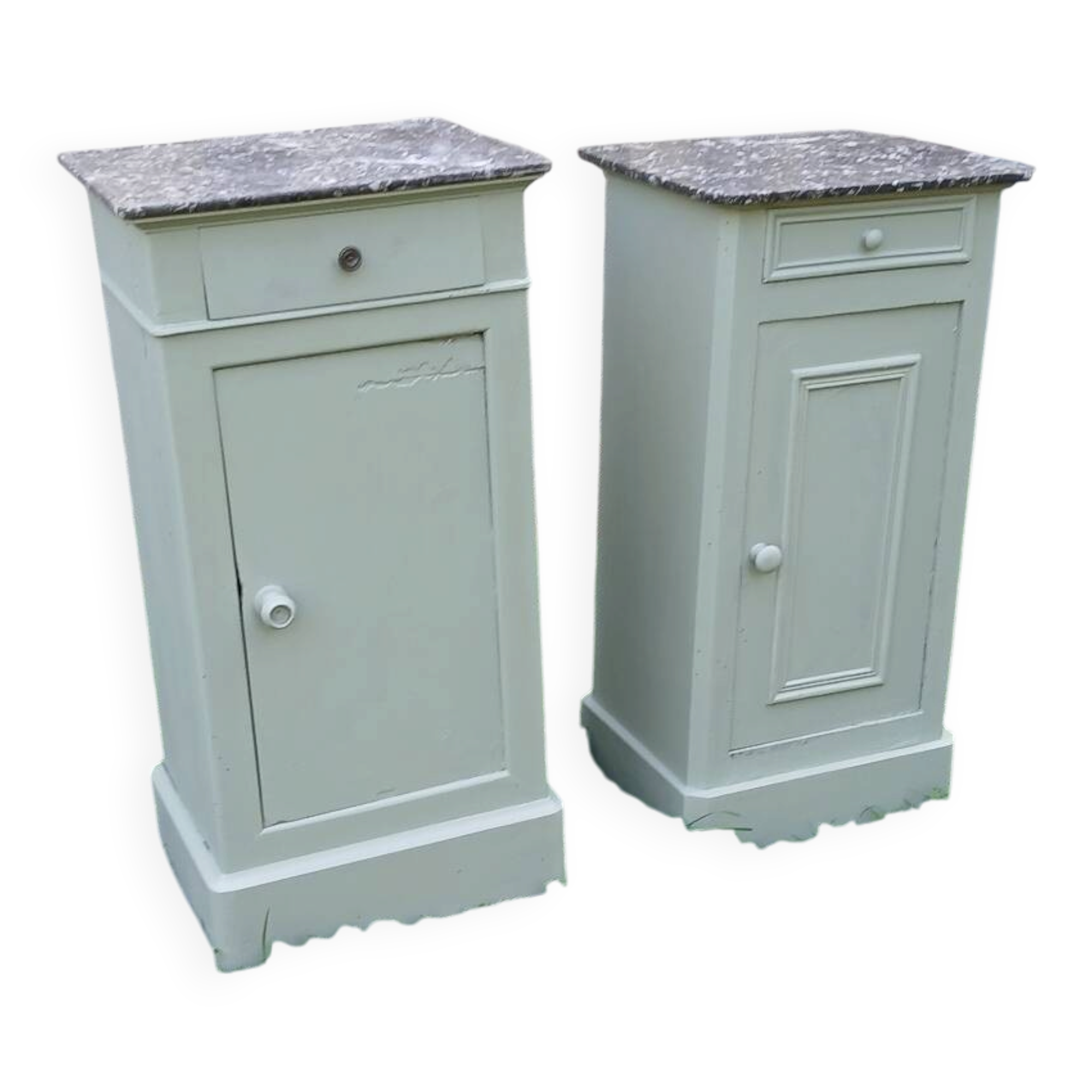 Pairs of bedside tables in Louis Philippe style, Luxembourg green.