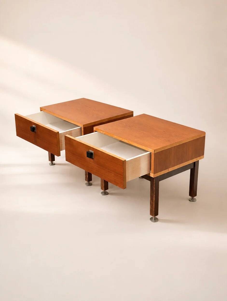 Set midcentury teak nightstands