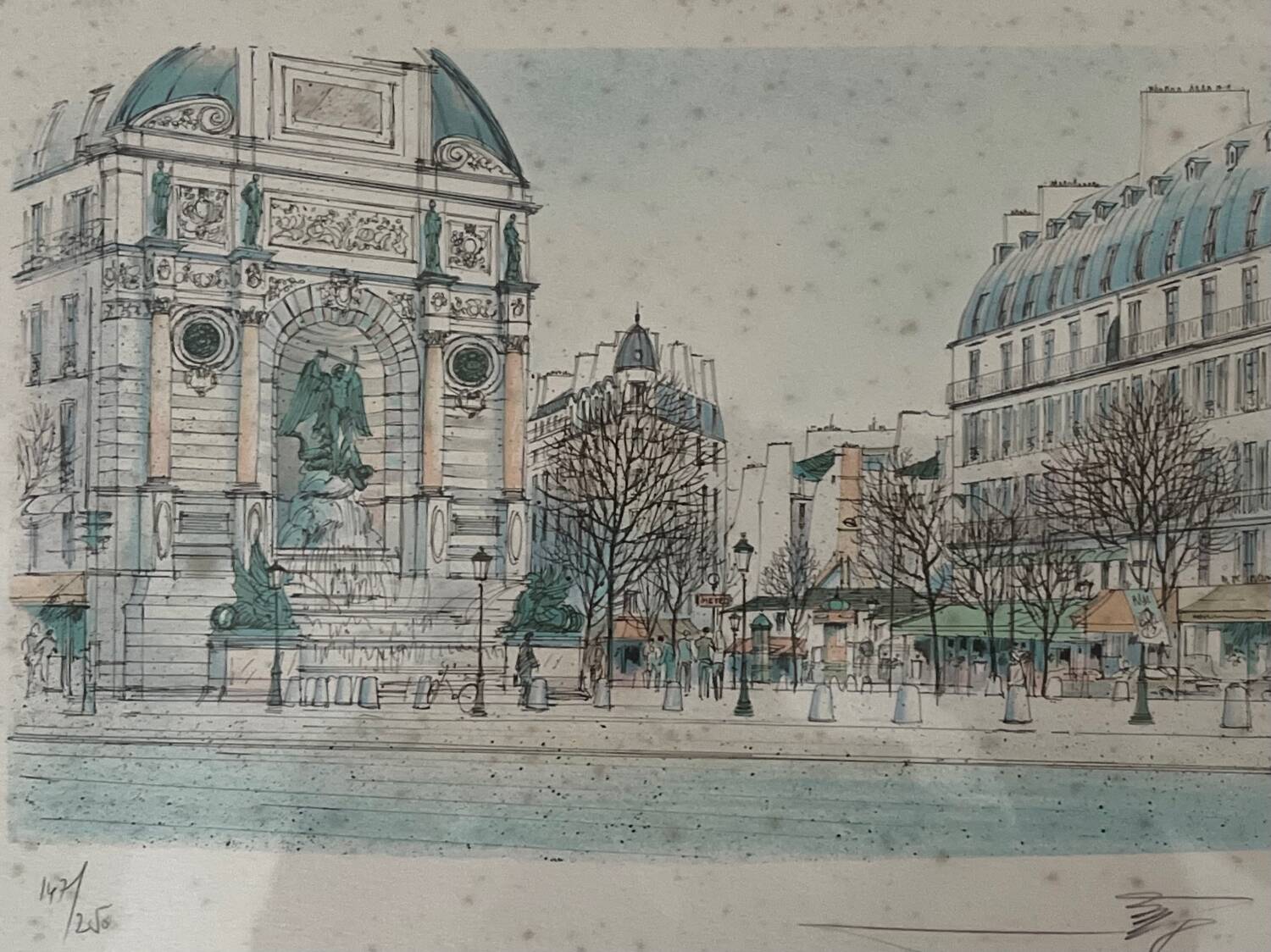 Painting: Lithograph - Place St Michel in Paris