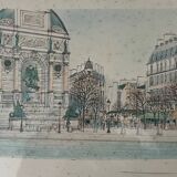 Painting: Lithograph - Place St Michel in Paris