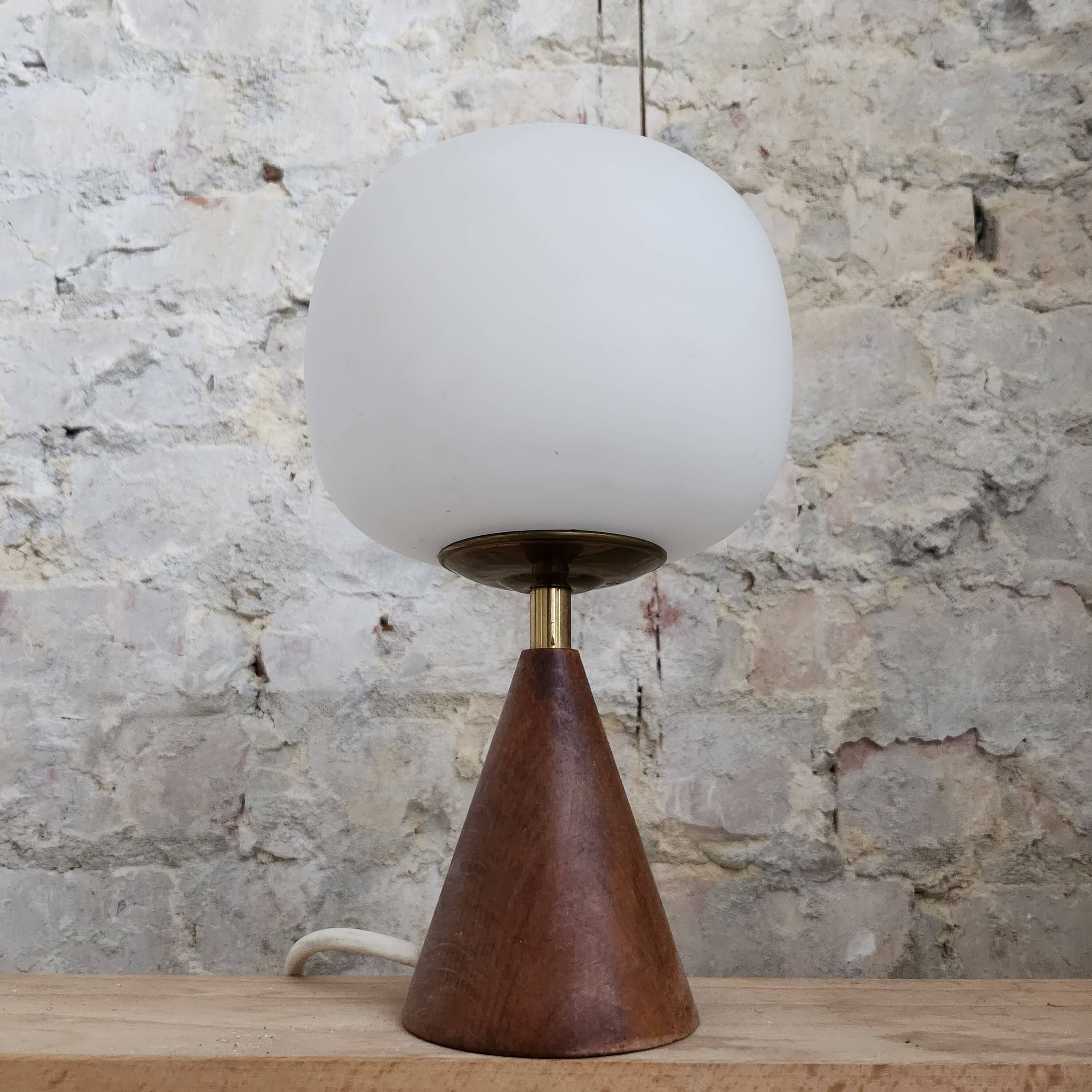 Small lamp in teak, opaline and brass year 60