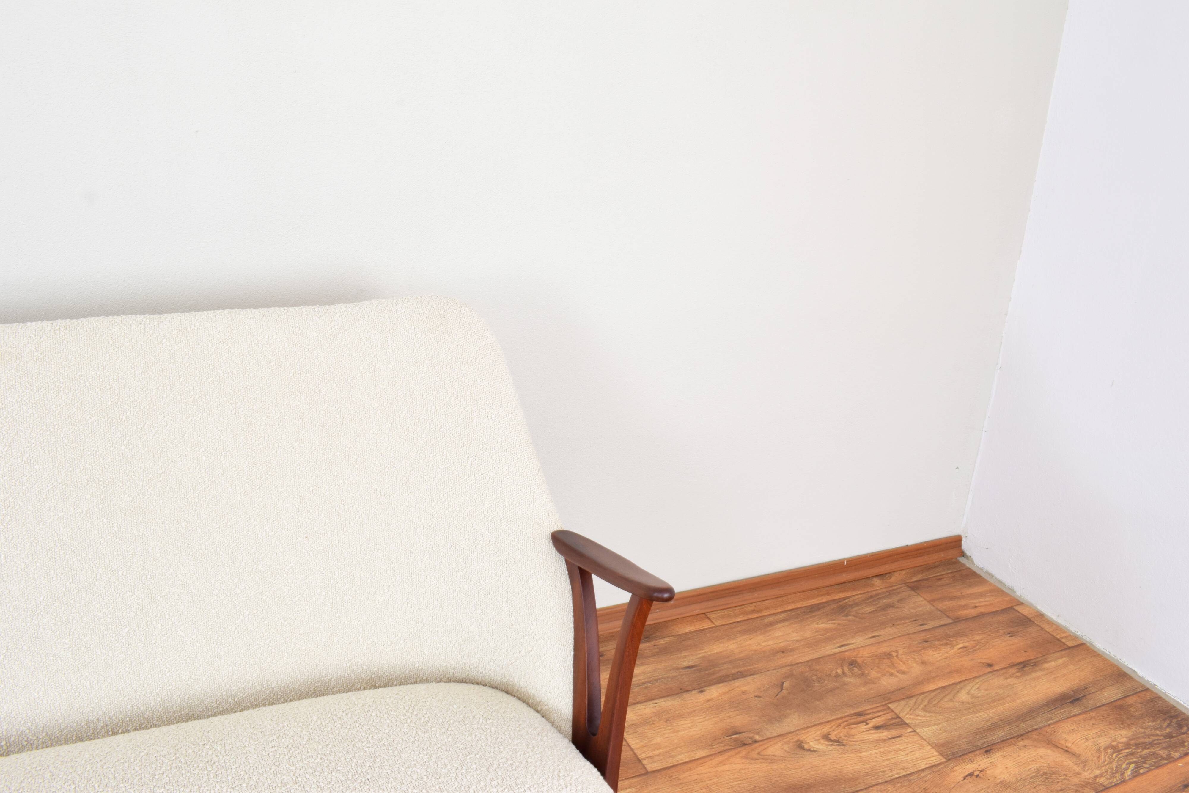 Mid-Century Norwegian Teak & Boucle Sofa, 1960s.