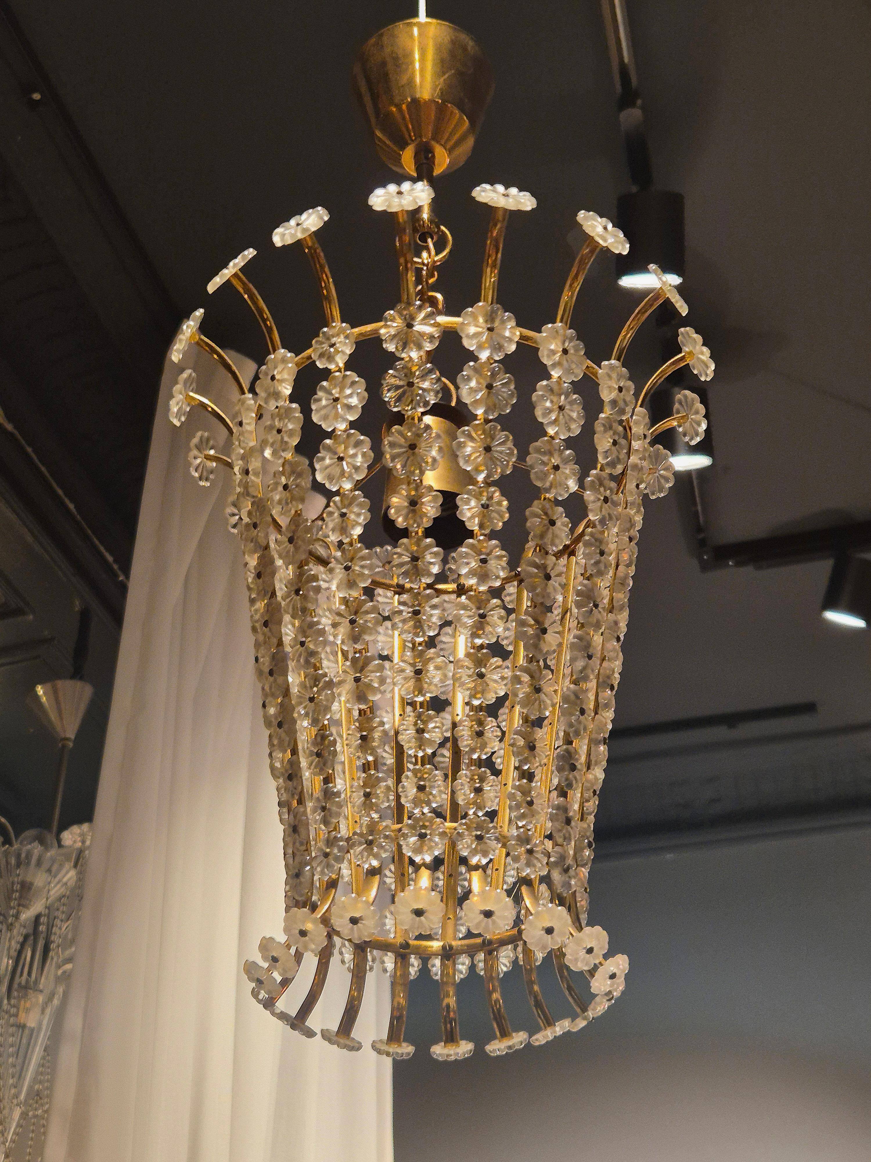 Magnificent brass pendant with floral decoration, Swedish Modern-Decor from the 1950s.