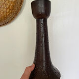 Brown enamelled terracotta candle holder