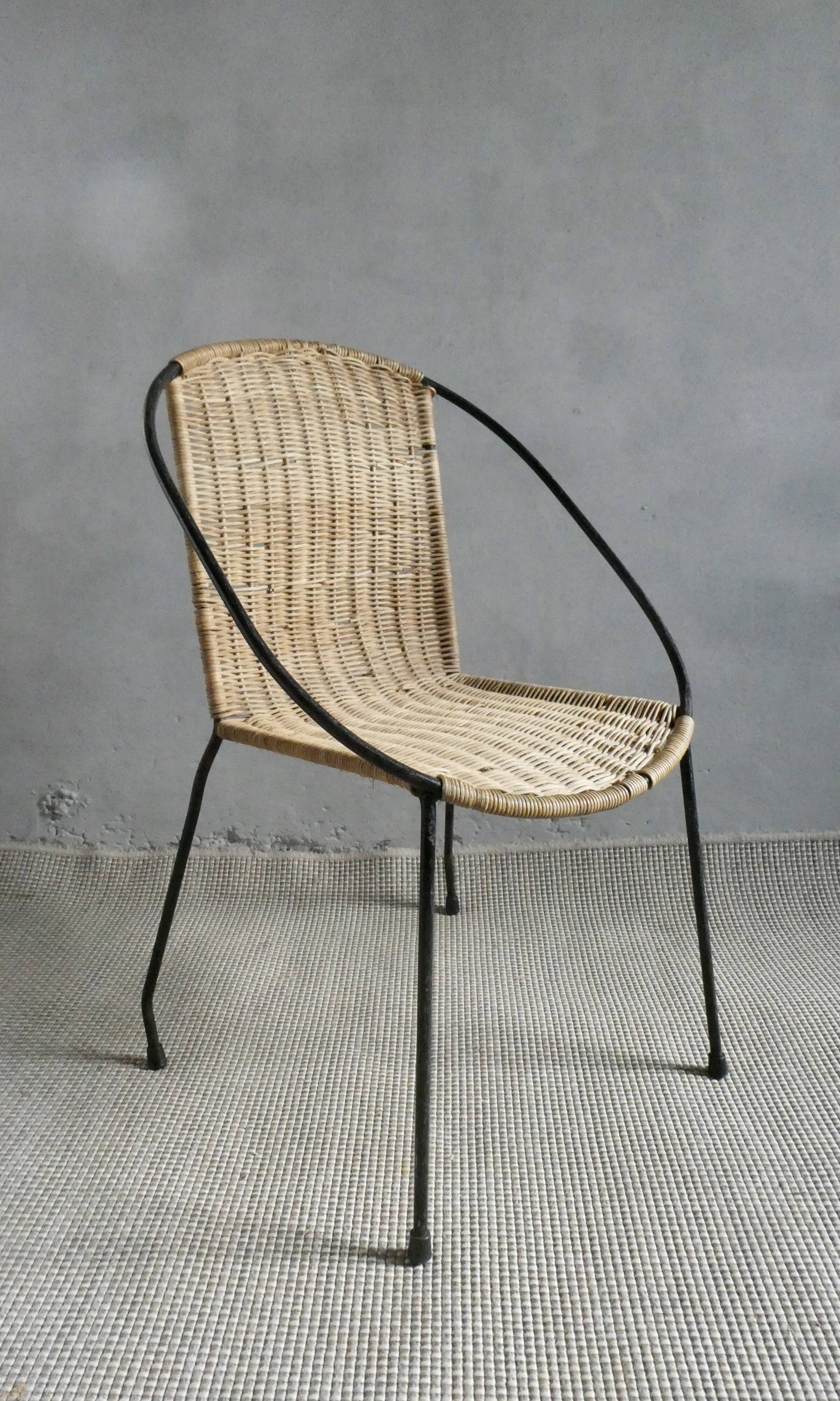 Children's armchair in iron and rattan, vintage
