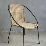 Children's armchair in iron and rattan, vintage