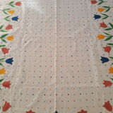 Nappe rectangulaire motifs tulipes pur coton vintage