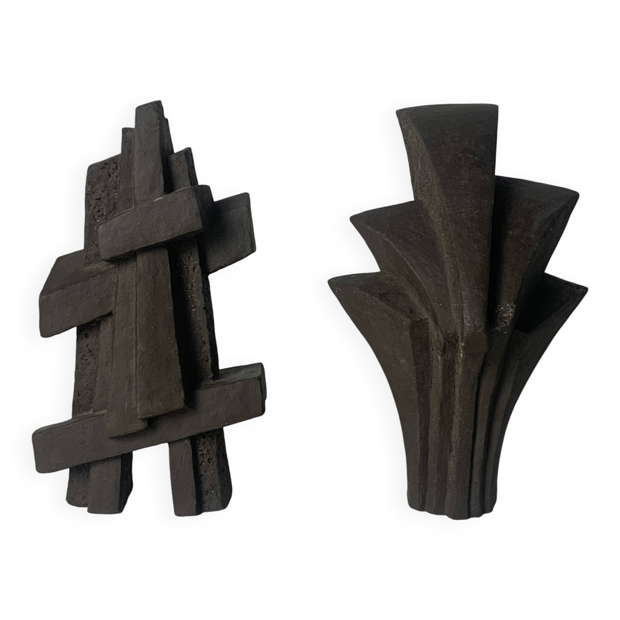 Pair of Dutch brutalist cast stone concrete abstract sculptures, ca 1960s