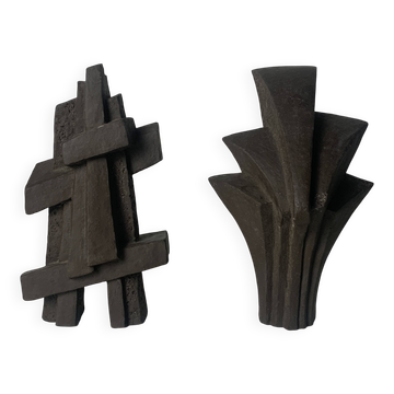 Paire de sculptures abstraites en béton coulé brutaliste néerlandais, vers les années 1960.