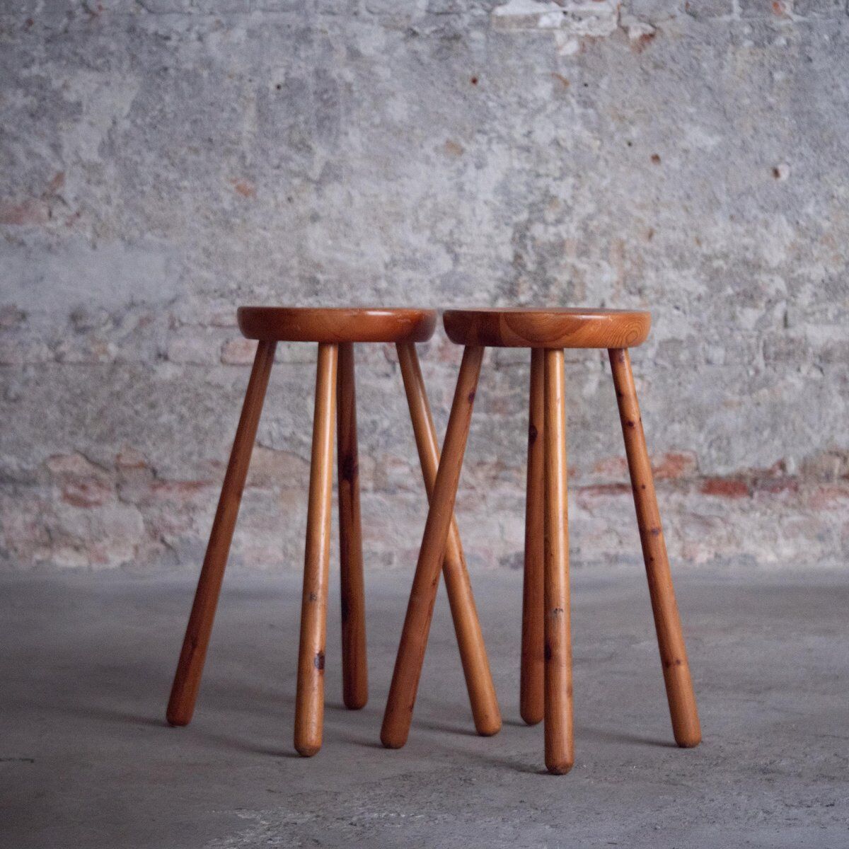 Pair of beech counter stools, 1960