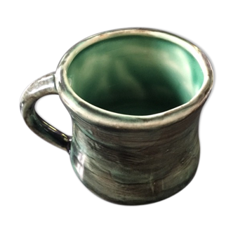 Flamed green ceramic mug