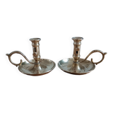 Duo of candlesticks 'cellar rat' in gilded brass