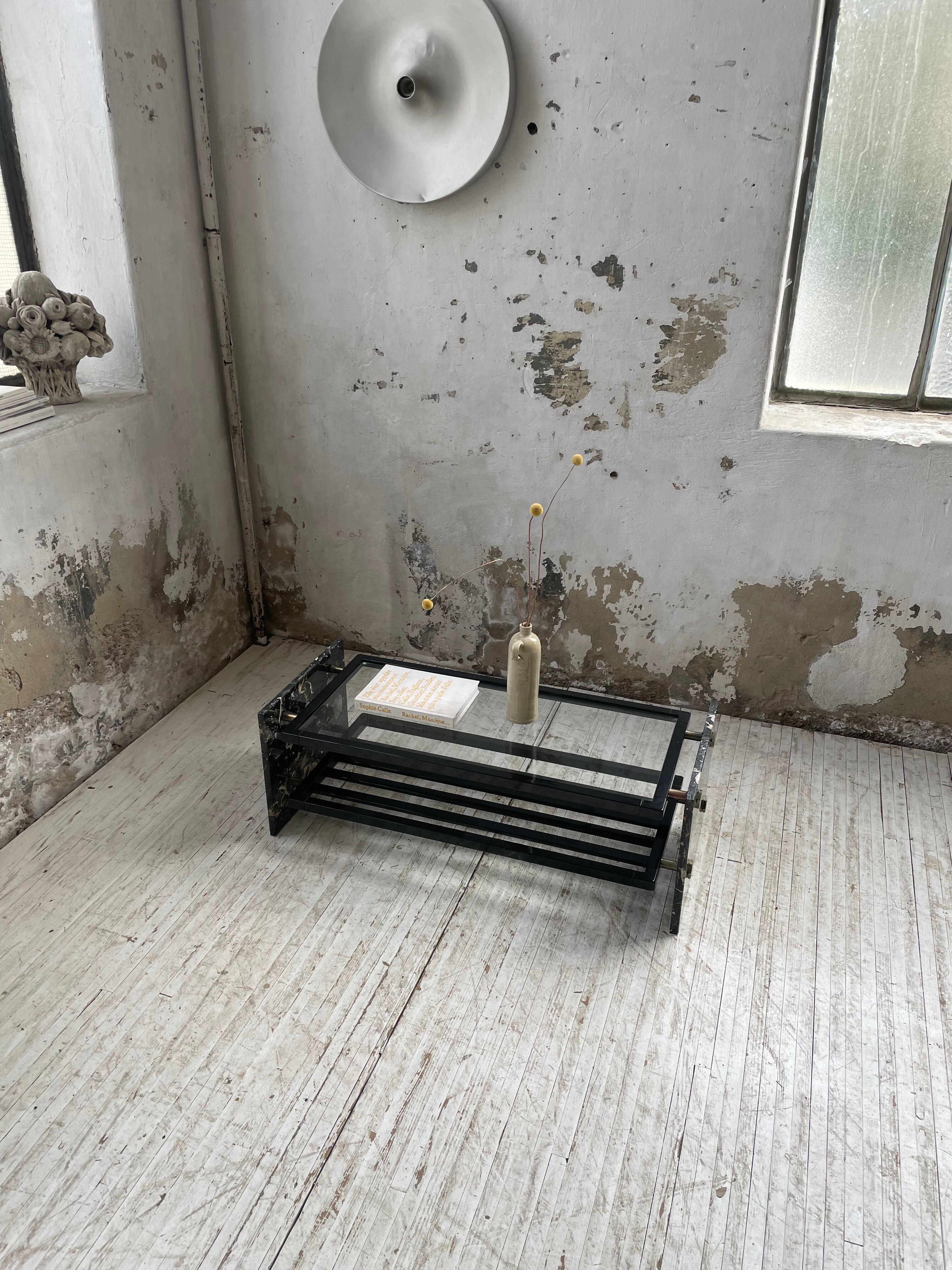 Coffee table year 80 Italian marble and glass