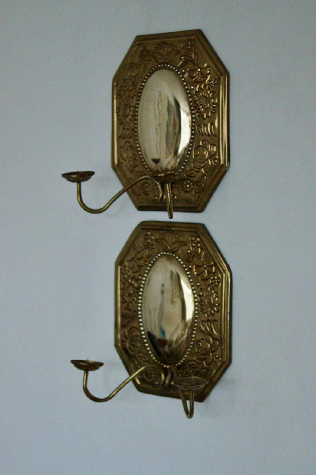 Paire de appliques octogonales à double bras en laiton suédois du milieu du siècle NA100676
