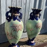 Pair of vintage 20th century Japanese Satsuma vases in decorated ceramic