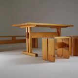 Table, bench and stools Les Arcs by Charlotte Perriand, France, 1960