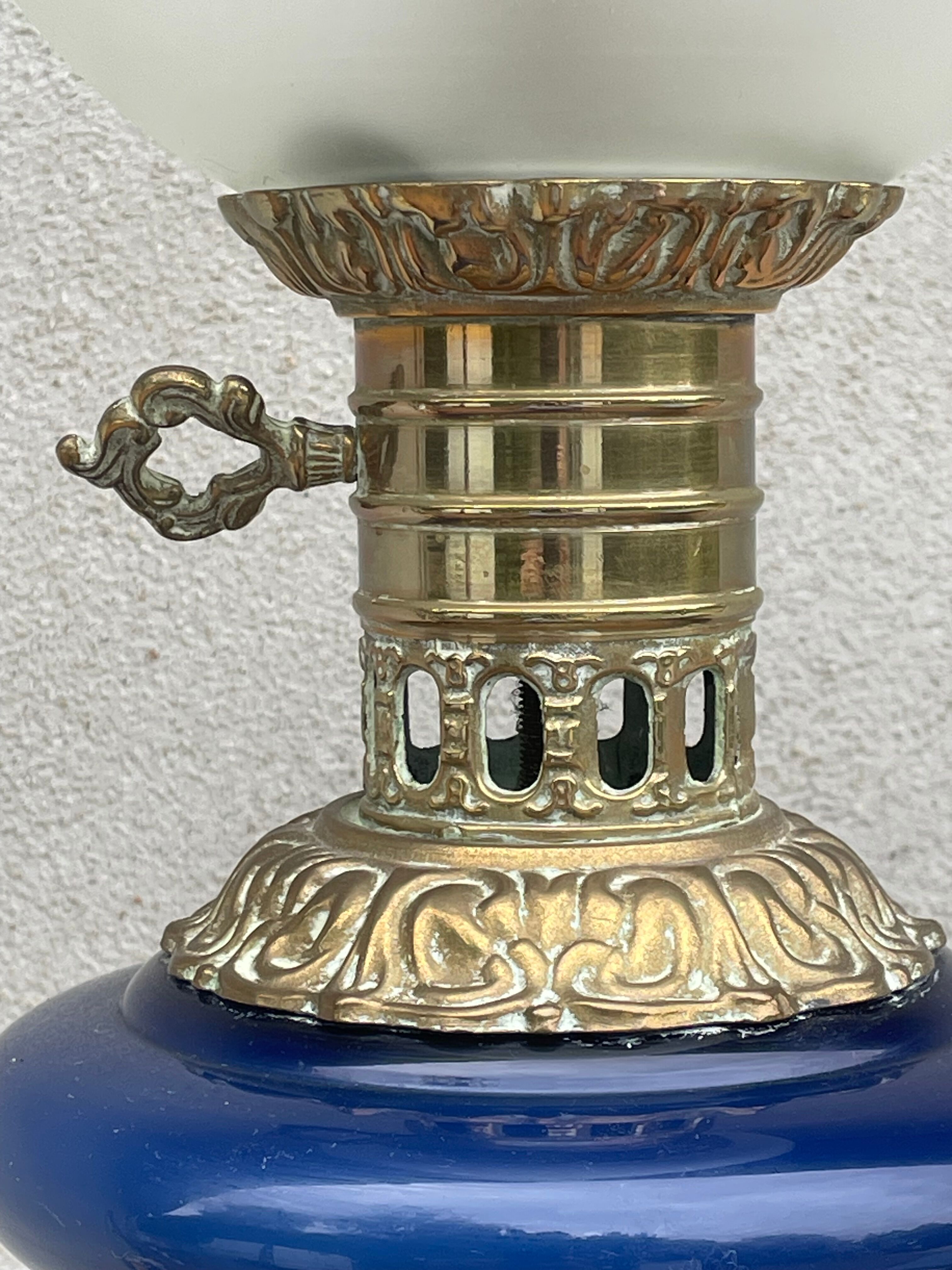 Baluster lamp blue and bronze porcelain