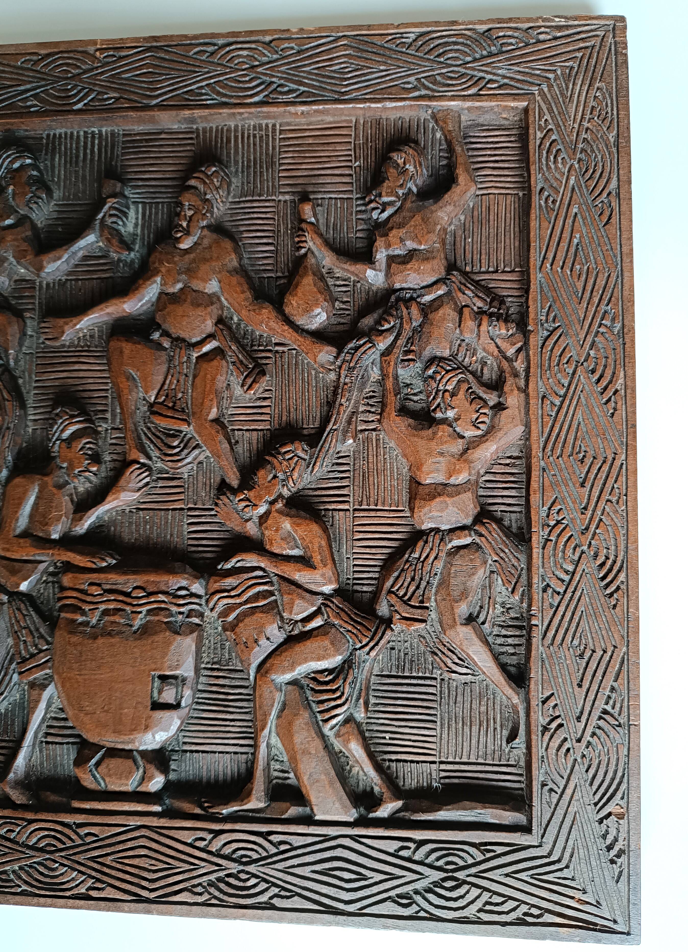 Maurice Sonfack African Tribal Carved Wooden Panel Cameroon