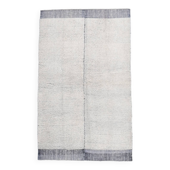 Tapis turc en laine fait main bleu et blanc 4x7, 135x213 cm