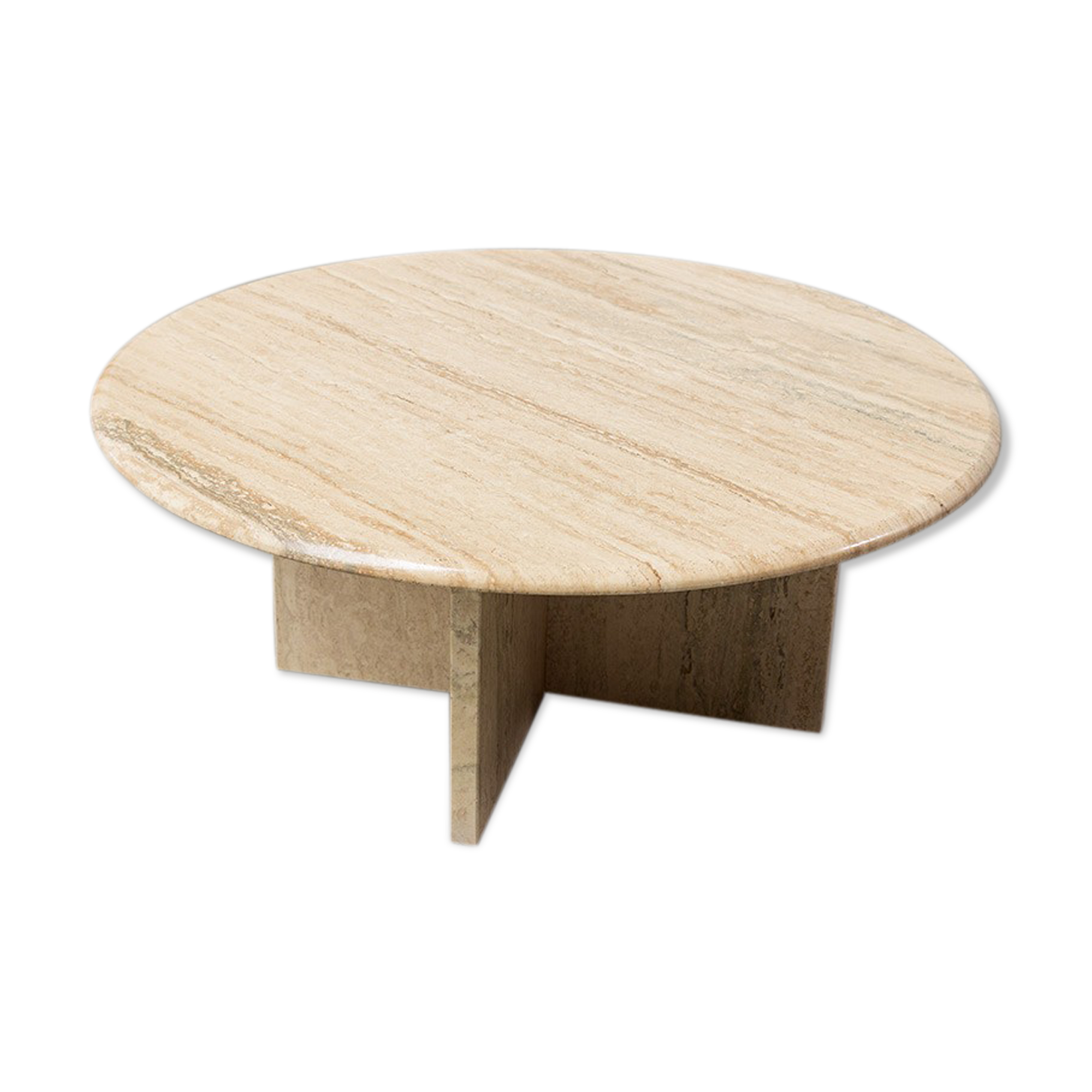 Modernist Round coffee Table in Travertine, 1970s