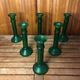 Series of 6 old vintage green bubble molded glass candlesticks #a529